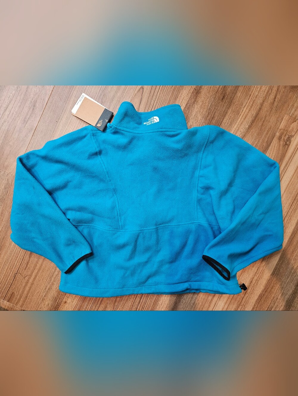 The North Face Cropped Bright Aqua Blue Women's Fleece Quarter-Zip Size XL - Picture 3 of 3